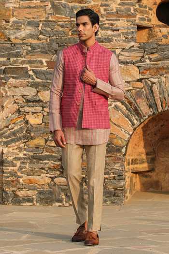Raw & Rustic By Niti Bothra Red Bundi & Striped Kurta Set 