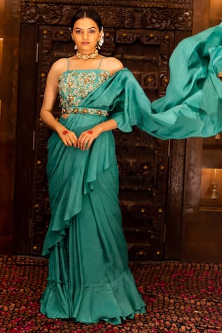 Winter Walk Green Dhoti Saree & Blouse Set – Pasha India