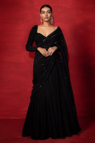 Lycra Designer lehenga saree, Party Wear at Rs 1145 in New Delhi | ID:  2853245724430