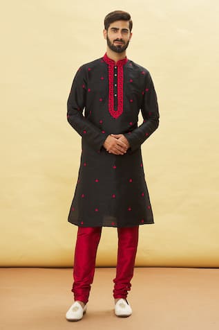 Leaf Embroidered Kurta & Churidar Set 