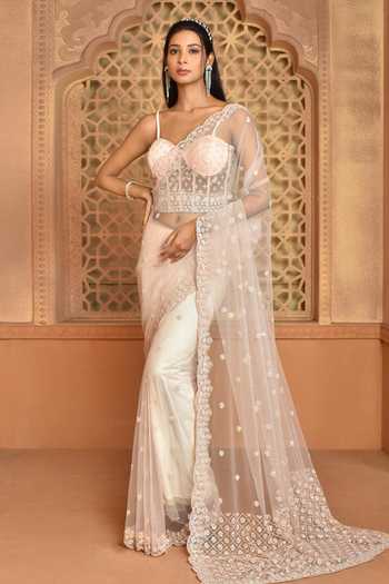 Kalighata Net Embroidered Saree With Corset Blouse 