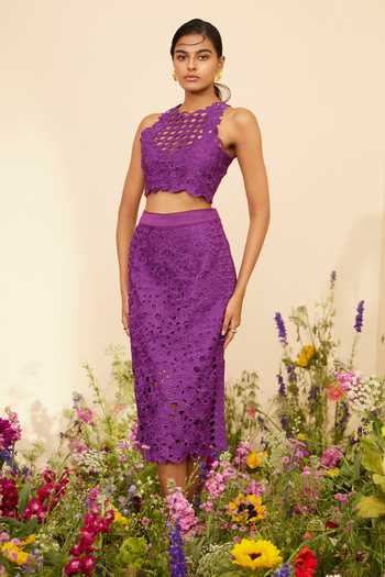 Chandrima Flower Cut Work Crop Top 