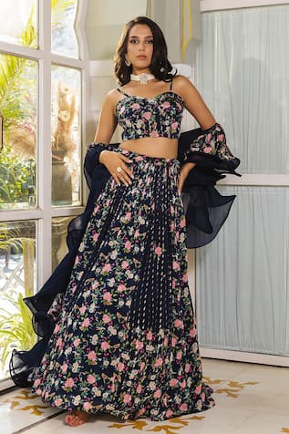 Suruchi Parakh Floral Printed Lehenga Set with Corset 