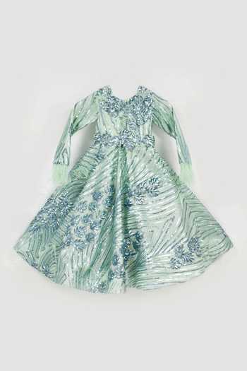 FAYON KIDS Fur Embellished Sleeve Gown 