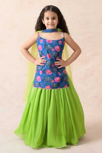 Thetaa Strappy Lotus Print Kurta Lehenga Set 