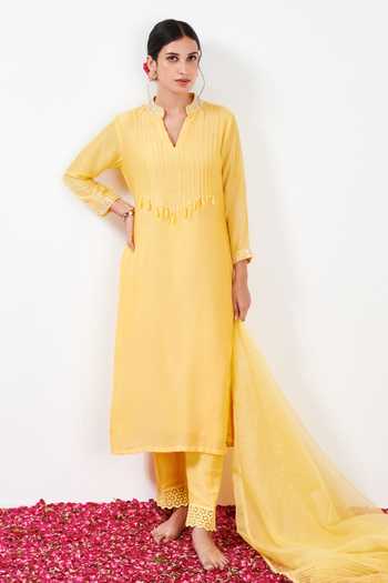 Label Flamingo By Vrinda Cotton Silk Straight Kurta Pant Set 
