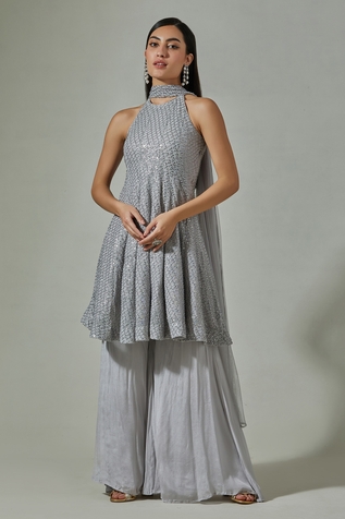 Basanti - Kapde Aur Koffee Sequin Embroidered Kurta Sharara Set