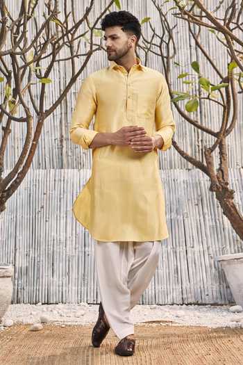 Charkhee Chanderi Full Sleeve Pathani Kurta & Salwar Set 