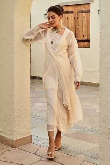 Palak & Mehak Samara One Shoulder Dress With Cape Jacket 