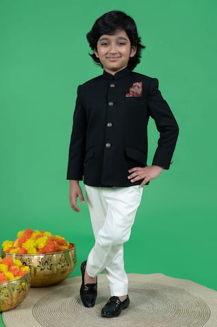 Little Boys Closet Textured Bandhgala & Pant Set 