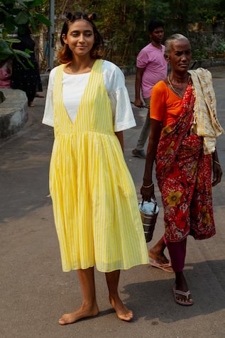 Label Earthen Handwoven Dress & Printed Top Set 