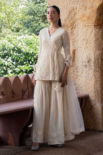 Preevin Flower Pattern Peplum Angrakha Sharara Set 