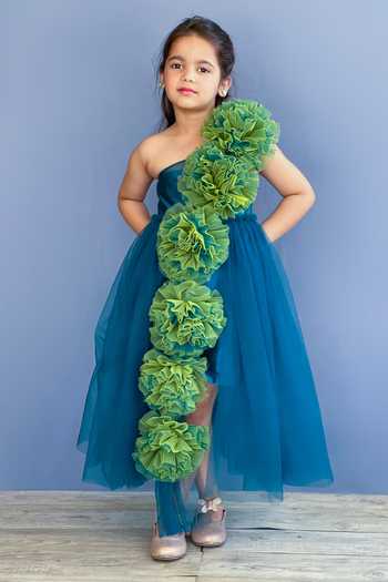 Pinkcow designs pvt ltd Pom Pom Embellished One Shoulder Gown 