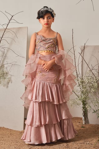 Fish Cut Embroidered Skirt Set 