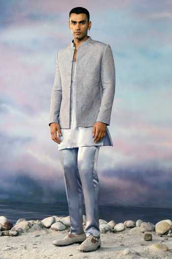 Rohit Gandhi + Rahul Khanna Quilted Zari Silk Bandhgala With Kurta 