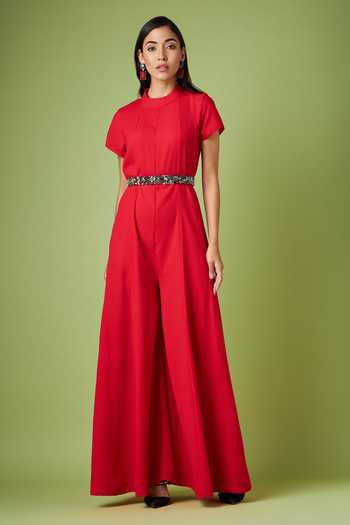 Aakaar Martha Flared Jumpsuit With Crystal Belt 