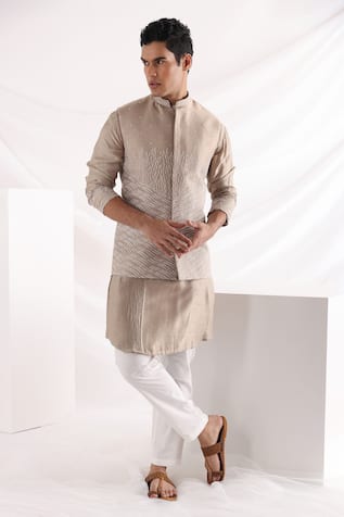 Embellished Beige Bam Silk Bundi 