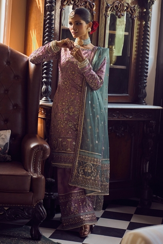 LASHKARAA Floral Jaali Embroidered Kurta Palazzo Set