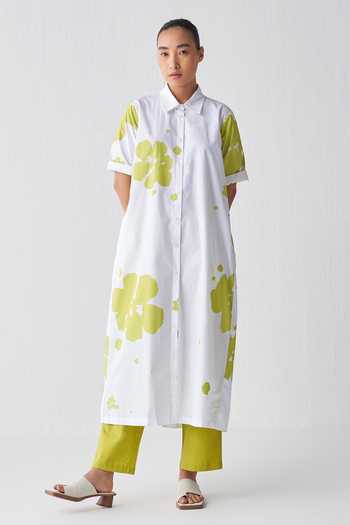 Three Back Pleated Floral Pattern Dress 