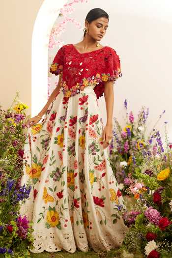 Chandrima Cutwork & Bead Embroidered Poncho 