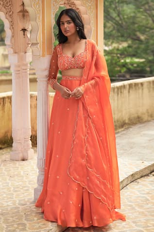 Zoon Floral Placement Embroidered Lehenga Set 