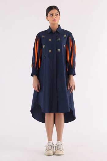 Studio Moda India Pleated Sleeve Cotton Flow Dress 
