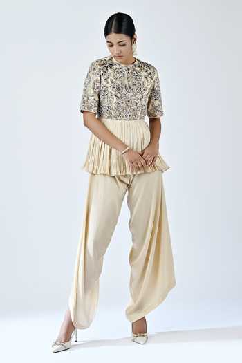 Sejal Kamdar Embroidered Yoke Peplum Jumpsuit 
