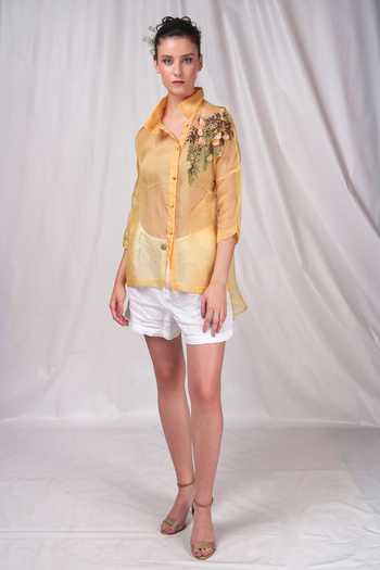 Seesa Sheer Side Applique Shirt 