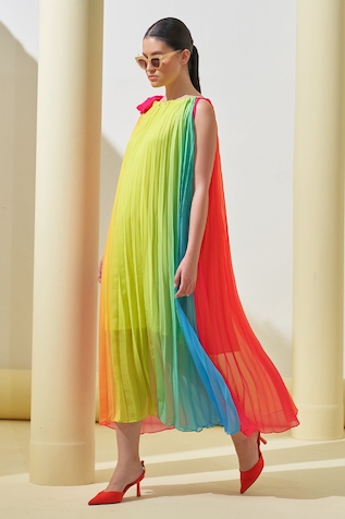Pleats By Aruni Textured Pleated Ombre Dress
