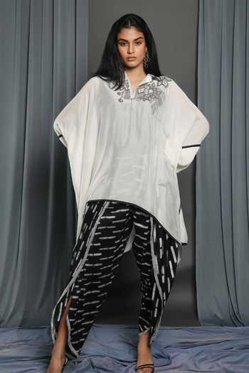 Krishna Mehta Chanderi Asymmetrical Hem Cape Tunic 