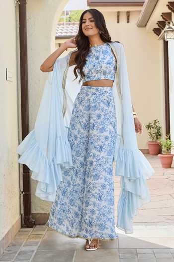 Palak & Mehak Floral Print Cape & Palazzo Set 