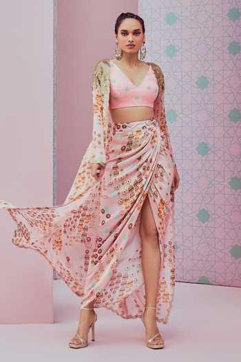 Krisha Sunny Ramani Sequin Embellished Cape Dhoti Skirt Set 