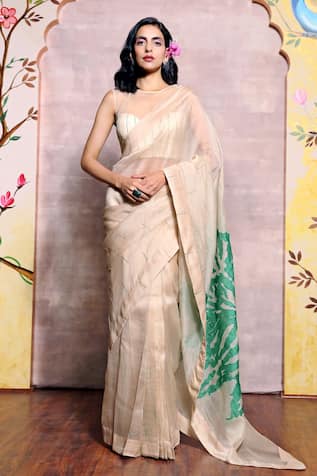 Shilpi Gupta Organza Applique Embroidered Saree With Blouse 