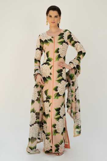 Sanam Simone Floral Pattern Long Kurta With Dupatta 