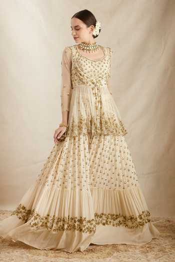 ASTHA NARANG Floral Embroidered Peplum Jacket Sharara Set 