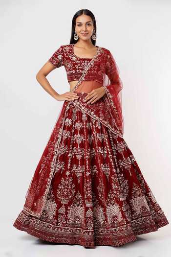 Mehak Murpana Floral Embroidered Velvet Bridal Lehenga Set 