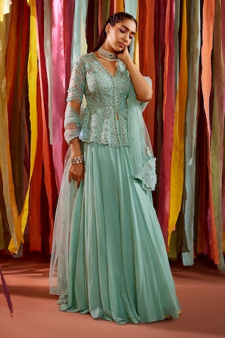 Sanya Gulati Floral Embroidered Peplum Top Skirt Set