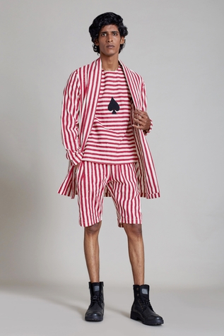 Mati Cotton Striped Shawl Collar Jacket