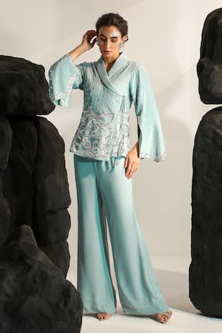 Jade By Ashima Kai Hand Embroidered Jacket With Pant 