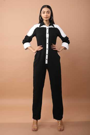 Veera Wear Black Button Down Jumpsuit 