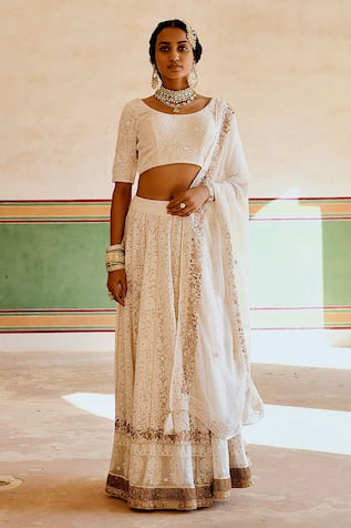 KARAJ JAIPUR Chikankari Embroidered Lehenga Set 