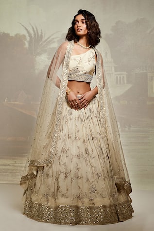 Buy Women Cream Color Georgette Lehenga Choli Set | Appelle Fashion