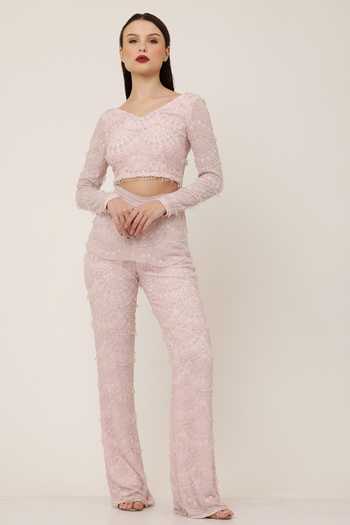 Ambrosia Hand Embellished Crop Top & Pant Set 