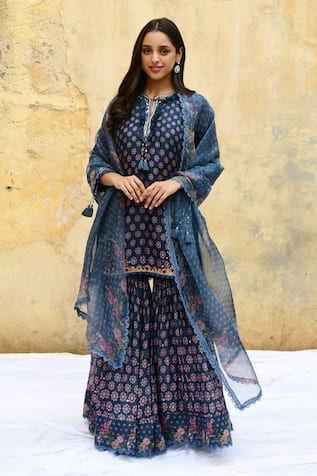 Label Niti Bothra Chandrakala Print Kurta Sharara Set 