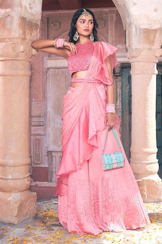 Show Shaa Ruffle Pre-Draped Saree With Blouse 