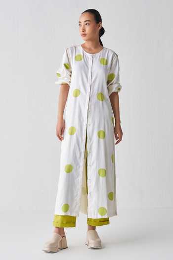 Three Polka Pattern Jacket Kurta & Pant Set 