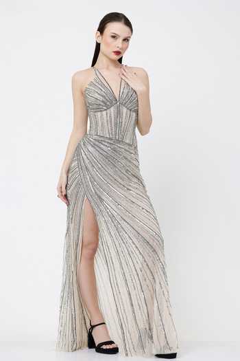 Ambrosia Hand Embellished Side Slit Gown 
