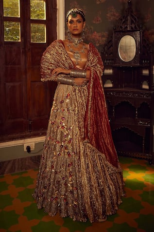 Etasha By Asha Jain Metallic Textured Flared Lehenga Set 