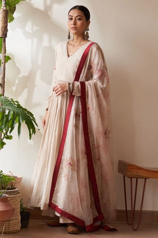 Rekha Agra Polka Dot Print Anarkali Set