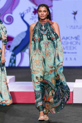 Limerick By Abirr N' Nanki Keya Peacock Print Pleated Jumpsuit 